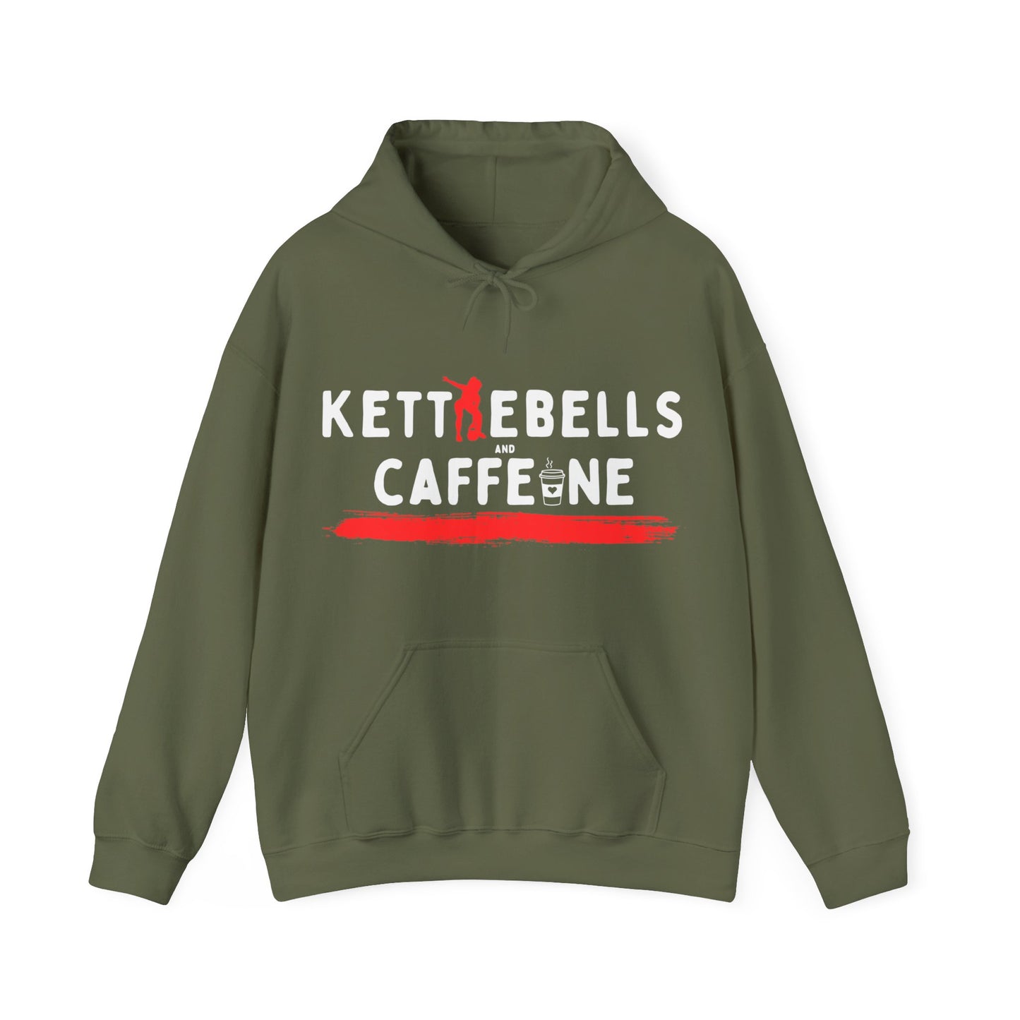 Kettlebells and Caffeine, female figure hoodie